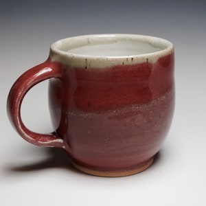 Handmade Mug, 12 oz. Wheel Thrown Pottery Mug with Handle, Red Glaze