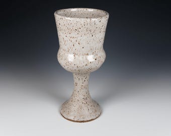 Handmade Ceramic Goblet, 11oz., White Glaze, Wheel Thrown Pottery