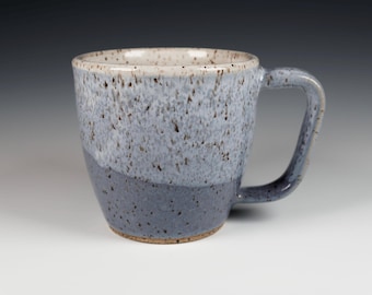 Handmade Coffee Mug, 12 oz. Wheel Thrown Pottery with Purple and White Glaze