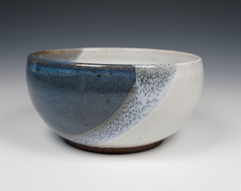Handmade Ceramic Bowl: White & Blue Glazed Stoneware Pottery