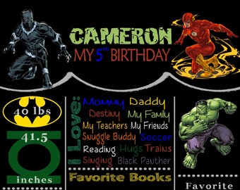 Superhero Birthday Chalkboard Sign Printable Digital Avengers Party Decoration Poster Milestone Board Editable