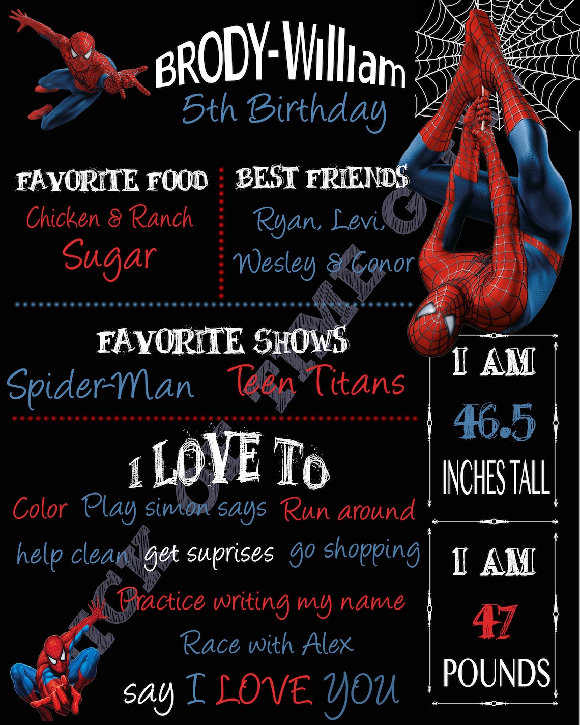 Spiderman Birthday Sign, Chalkboard Sign, 5th Birthday, Digital Print ...