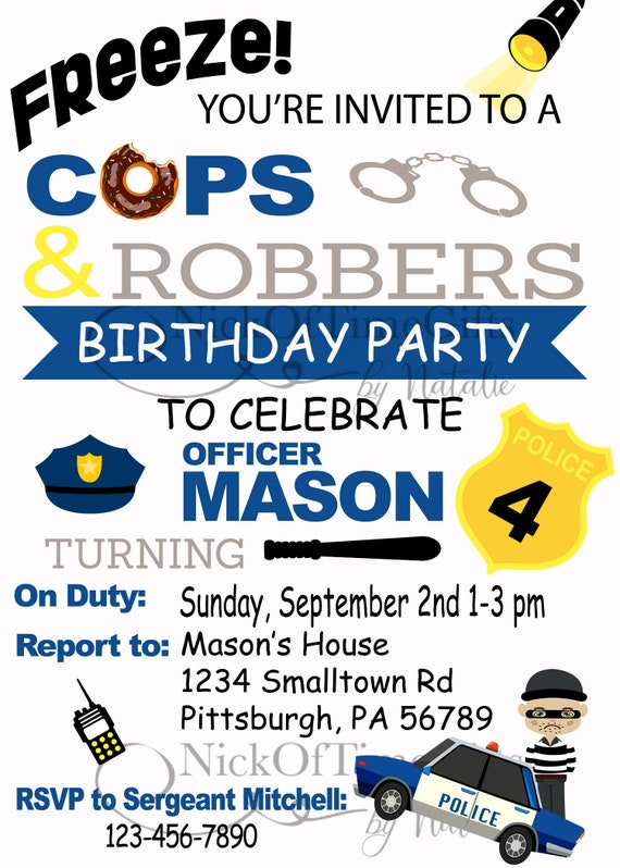 Cops And Robbers Birthday Invitation Police Theme Party Etsy Cops And Robbers Birthday Invitation Police Theme Party Etsy