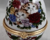 Trinket Box Jewelry Holder Kitten Cat Hinged Gold Pedestal 4 quot EggBest Offer