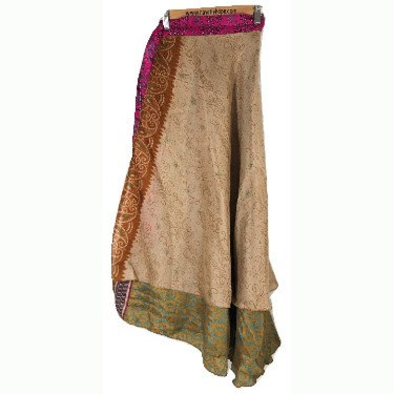 Sari Wrap Skirt Reversible 39L 46W Green Brown Two sides