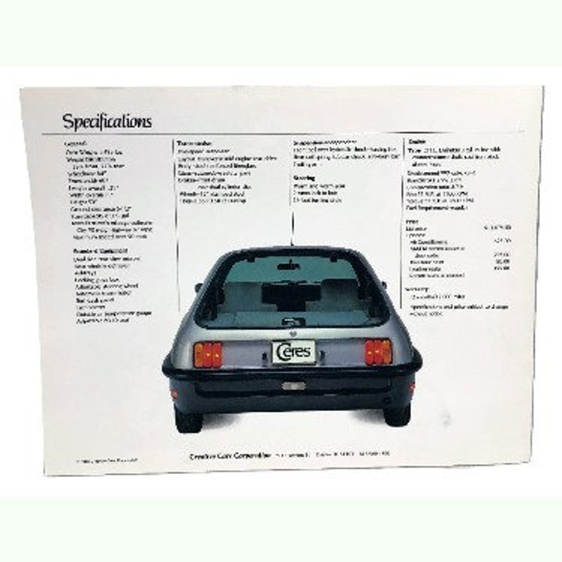 1983 Ceres Prototype Sales Brochure Buyers Guide Dealer Car Etsy