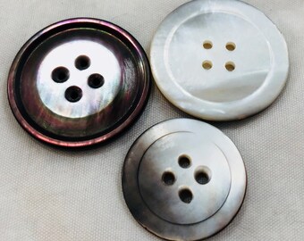 Buttons Mother of Pearl 1-1/8" W 2.85cm (Two) and 1" 2.54cm (One) 4-hole Round