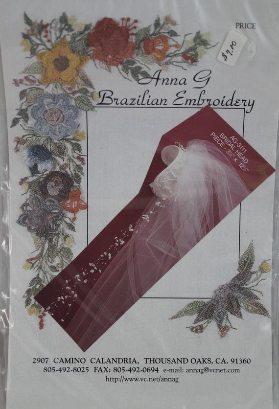 Bride Veil//Headpiece Anna G Brazilian Embroidery Stamped Linen AG3111 Ivory