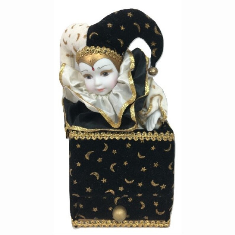 San Francisco Music Box Company Jester Clown Black Velvet Gold Etsy