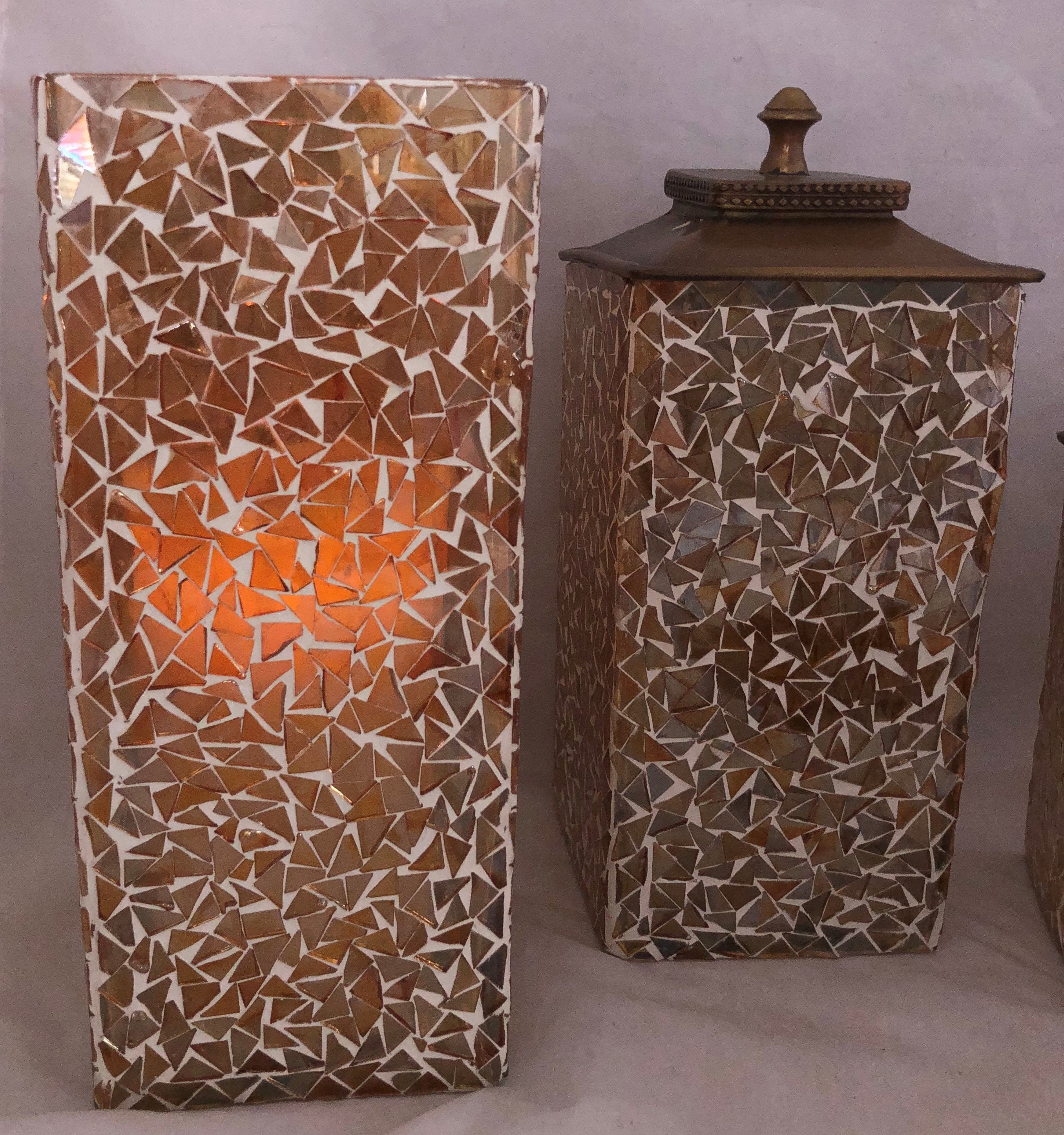 Glass Mosaic Canisters Gold Home Decor Candle Holders Square 3 Pieces w