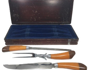 Royal Brand Cutlery Company Vintage Butterscotch Handles 3 piece set w Box