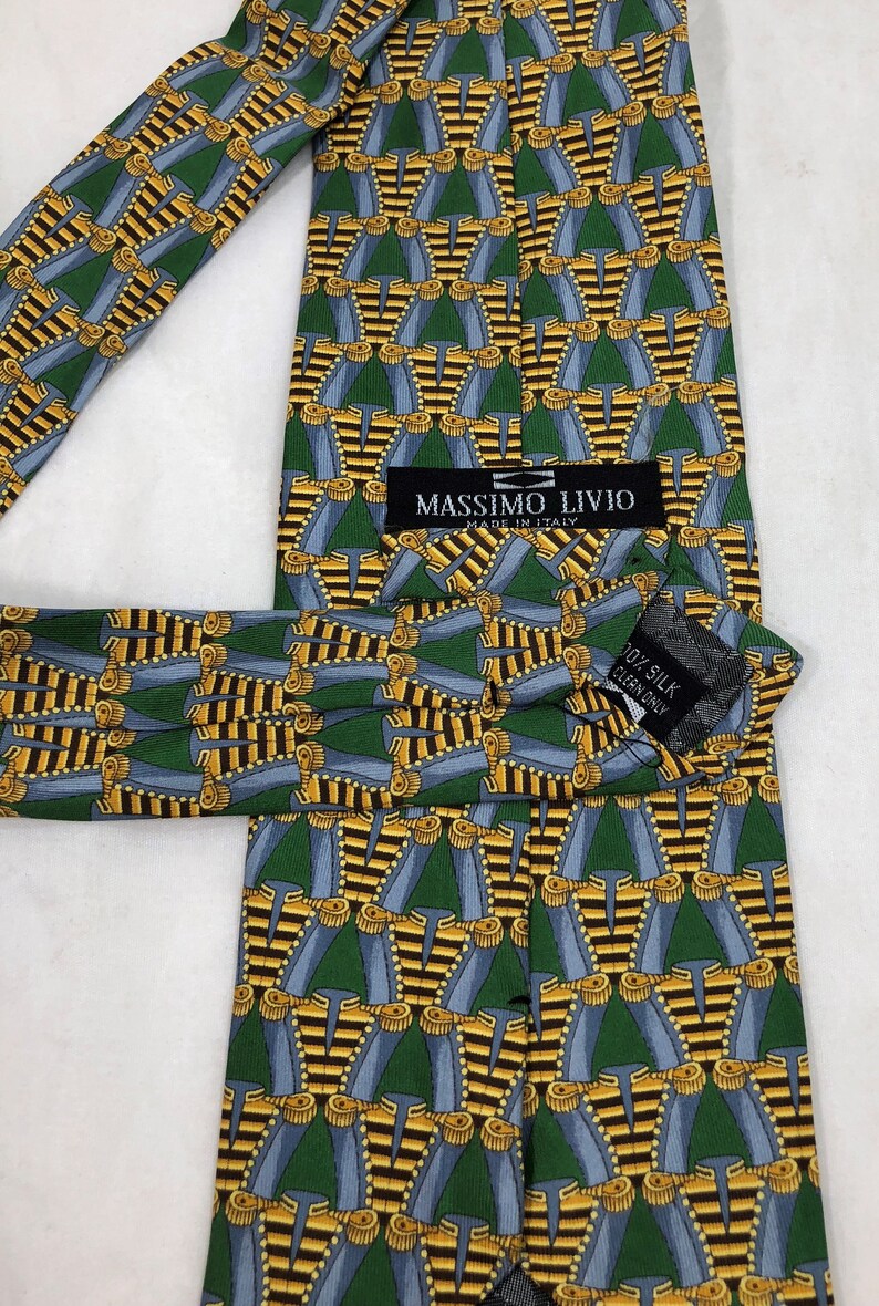 10cm 152cm ClassicWide MAKE OFFER 4 Massimo Livio Silk Gold Green Necktie Tie 60