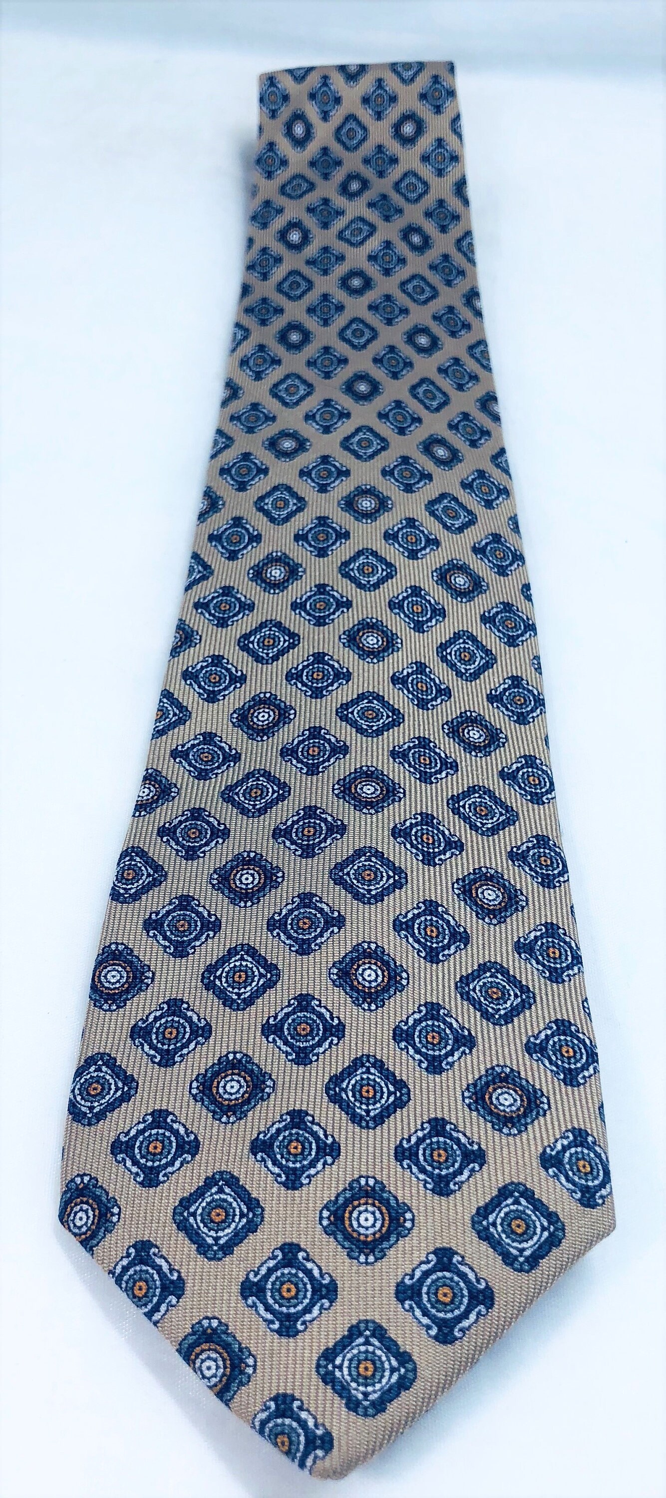 Clue Room Necktie Tie Tan Blue Diamonds Made in Italy 100 Etsy España