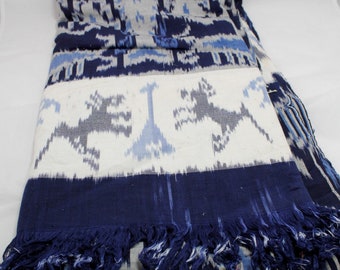 Bedspread Cover Dye Vintage Single Size Fringed Blue/White Vintage 84" x 45"