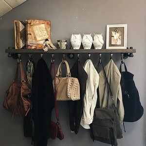Custom finish 6 to 10 hook industrial farmhouse pipe shelf/entryway/bathroom/mancave/closet organizer/organization/steampunk decor/salon