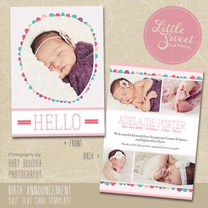 BA4G - Photoshop Template for photographers - INSTANT DOWNLOAD Baby Announcement 5x7 Birth Announcement Template