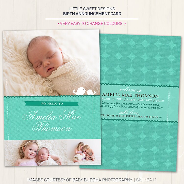 5x7' Birth Announcement Template baby Announcement Etsy