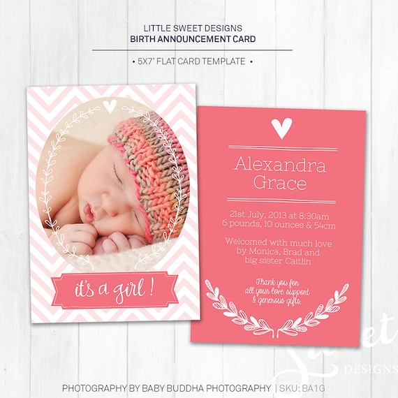 BA4G - Photoshop Template for photographers - INSTANT DOWNLOAD Baby Announcement 5x7 Birth Announcement Template
