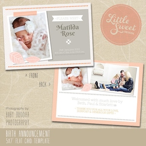 BA4G - Photoshop Template for photographers - INSTANT DOWNLOAD Baby Announcement 5x7 Birth Announcement Template