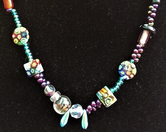 Romantic Necklace, Multicolored  Necklace, Beaded Necklace, Handmade Necklace, Glass Bead Necklace, Victorian Style Necklace