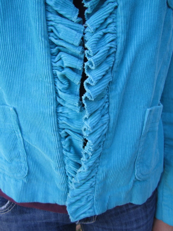 Lovely Turquoise Jacket, Cordoroy Jacket with Gat… - image 2