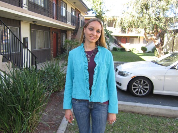 Lovely Turquoise Jacket, Cordoroy Jacket with Gat… - image 5