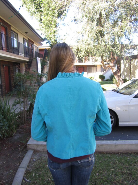 Lovely Turquoise Jacket, Cordoroy Jacket with Gat… - image 4