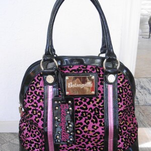 Betseyville Handbag Black and Pink Leopard Print Purse, Vintage Designer Purse, Betsey Johnson Bag