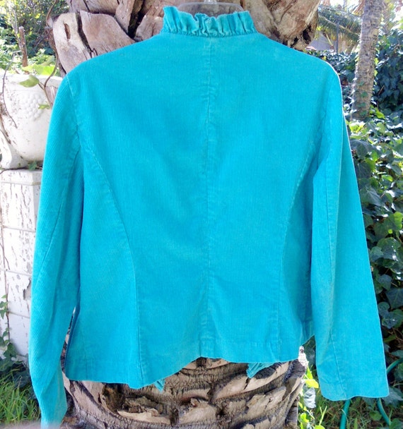 Lovely Turquoise Jacket, Cordoroy Jacket with Gat… - image 3