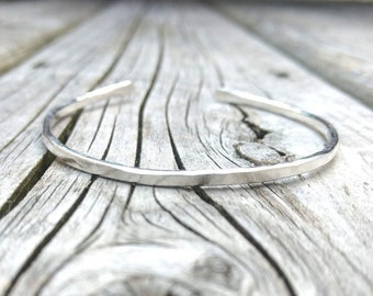 Solid Silver Cuff Bracelet, Women's Skinny Pure Silver Cuff, Silver Open Bangle, Narrow Silver Cuff, Stacking Bracelet