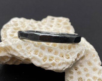 Mens  Wedding Ring,  Hammered Black Rustic Industrial Ring, Black Silver Hand Forged Ring, Brutalist Ring