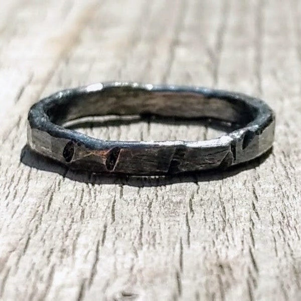 Hammered Black Silver Men's Ring, 3.2 GRAMS, Oxidized Silver Texturized Ring, Distressed  Rustic Artisan Unisex Silver Ring