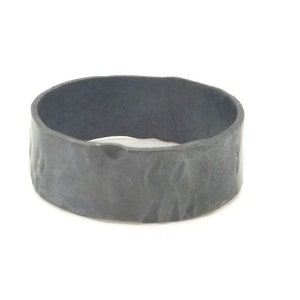 Thick Black Silver Ring,  Hammered Silver Men's Oxidized Ring, Hand Forged Wedding Band, 7mm Wide Texturized Distressed Ring