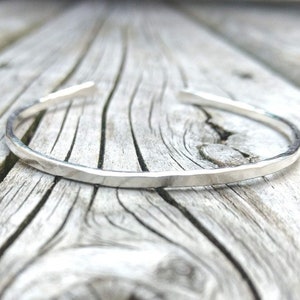 Solid Silver Cuff Bracelet, Women's Skinny Pure Silver Cuff, Silver Open Bangle, Narrow Silver Cuff, Stacking Bracelet