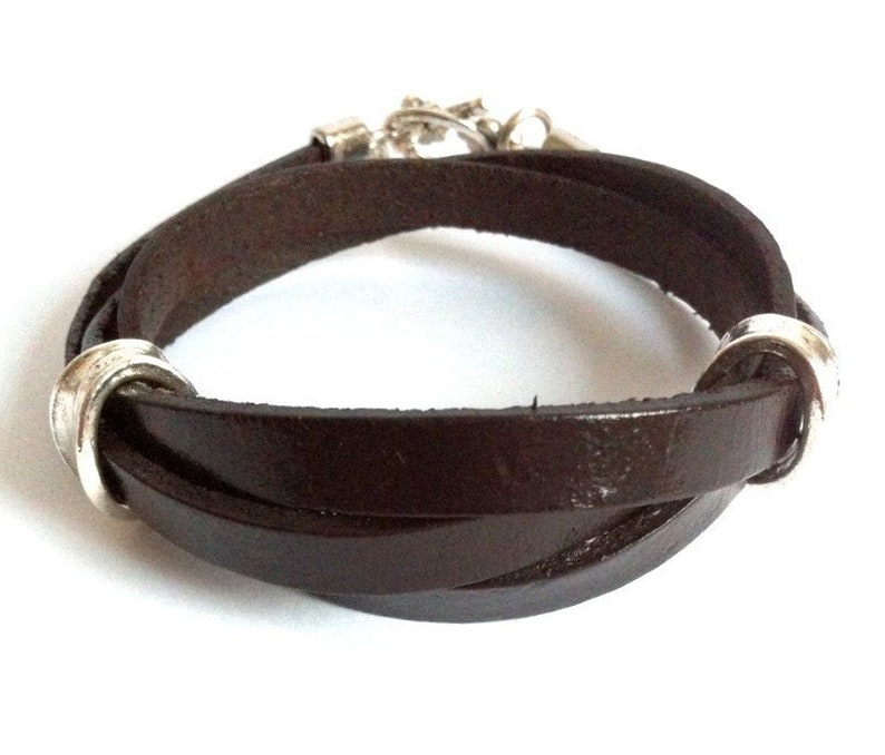 Dark Brown Triple Wrap Boho Leather Cuff Flat Leather Strap Friendship Bracelet Unisex Leather Cuff Bracelet