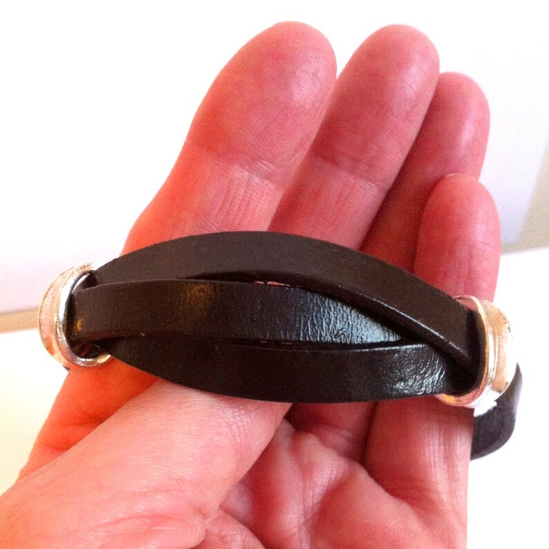 Dark Brown Triple Wrap Boho Leather Cuff Flat Leather Strap Friendship Bracelet Unisex Leather Cuff Bracelet
