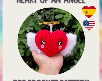 かぎ針編みの羽根付きハートのパターン、アミグルミのバレンタインデー