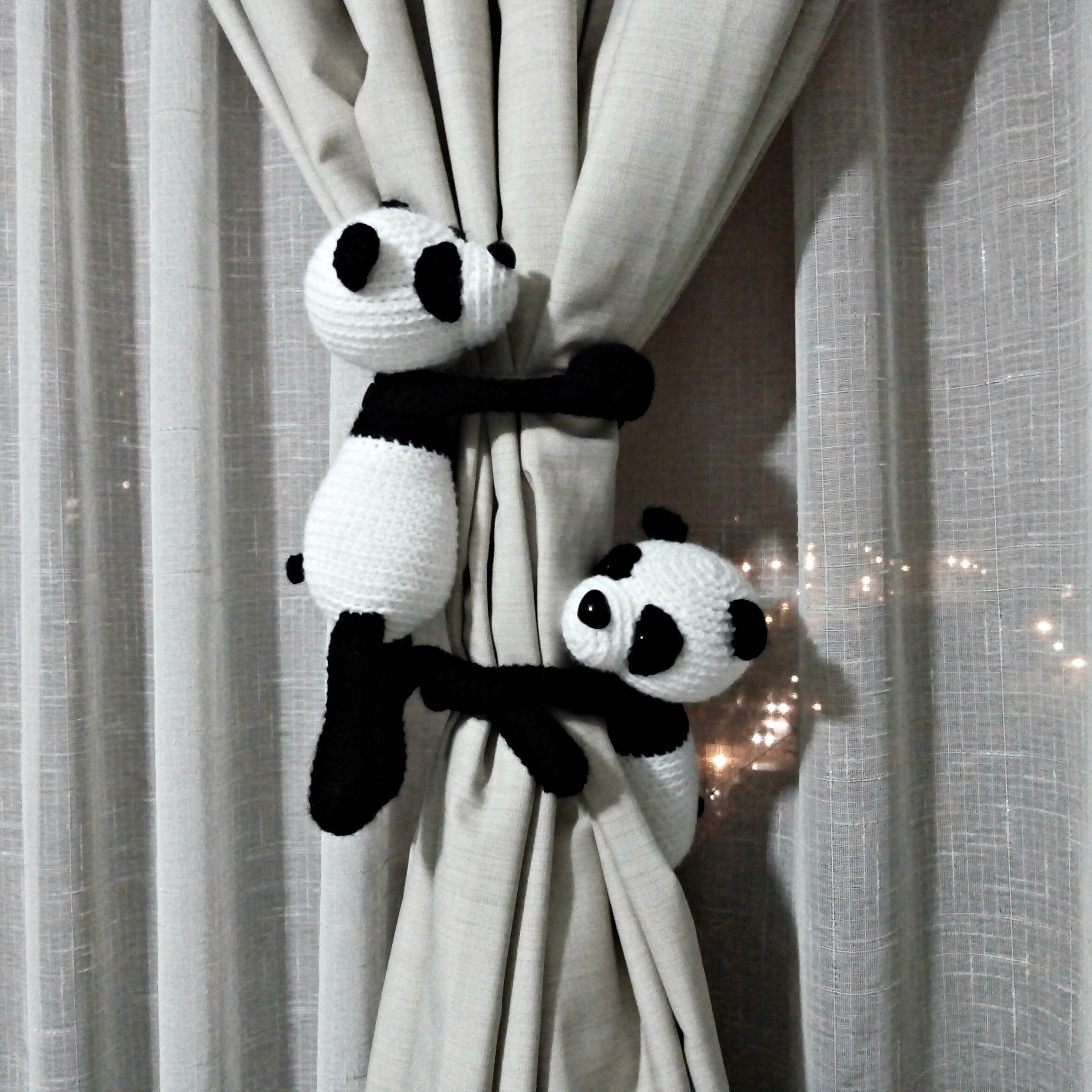 Crochet Panda Curtain Tie Backs Set Of 2 Panda Bear Jungle Etsy