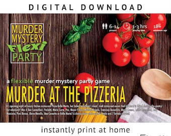 Teen friendly pizza party! 6-14 player Italian restaurant themed Murder Mystery Flexi Party® game [Digital Download]