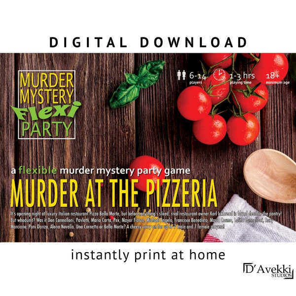 Teen friendly pizza party! 6-14 player Italian restaurant themed Murder Mystery Flexi Party® game [Digital Download]
