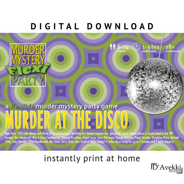 1970s disco themed 6-14 player Murder Mystery Flexi Party® game [Digital Download]