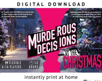 Family friendly 6-14 player Christmas game with choices! Flexible Murderous Decisions® dinner party game [Digital Download]