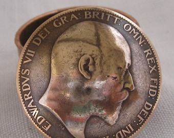 King Edward VII Penny Coin Snuff Box /  Pill Pot / Stash Box / Keepsake Handcrafted In Trench Art Style