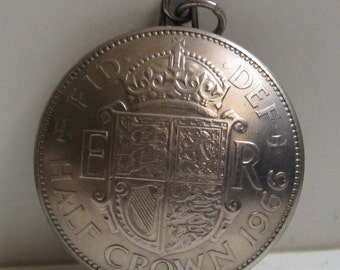 Vintage Queen Elizabeth II 2/6 Half Crown Coin Birth Year Keepsake Handcrafted Pendant / Watch Chain Fob