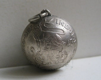 Vintage British Silver Shilling Domed Coin Pendant / Keepsake / Watch Chain Fob