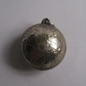 Vintage British Lucky Silver Sixpence Domed Coin Pendant / Keepsake / Watch Chain Fob