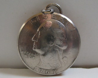 Vintage American Quarter Dollar Domed Coin Pendant / Keepsake / Watch Chain Fob