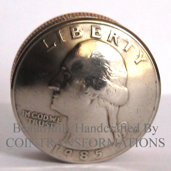 American Quarter Dollar Coin Screw Top Lid Snuff Box / Stash Box / Trinket Box / Keepsake Handmade In Trench Art Style
