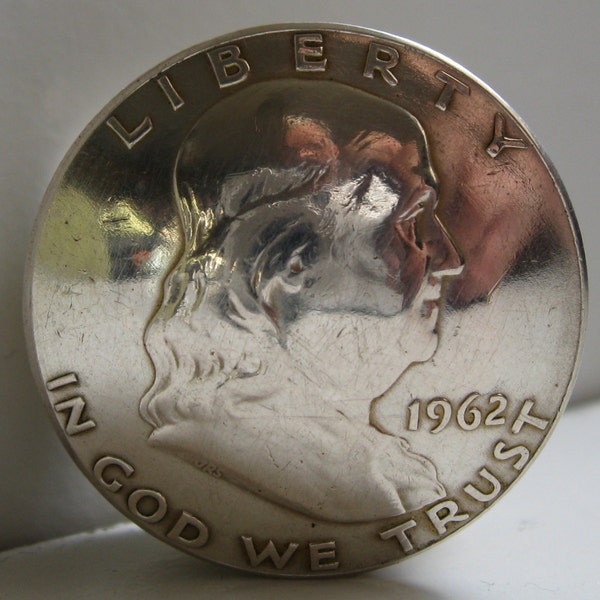 Franklin Liberty Bell Silver Half Dollar Coin Screw Top Lid Snuff Box / Stash Box / Trinket Box / Keepsake Handcrafted In Trench Art Style