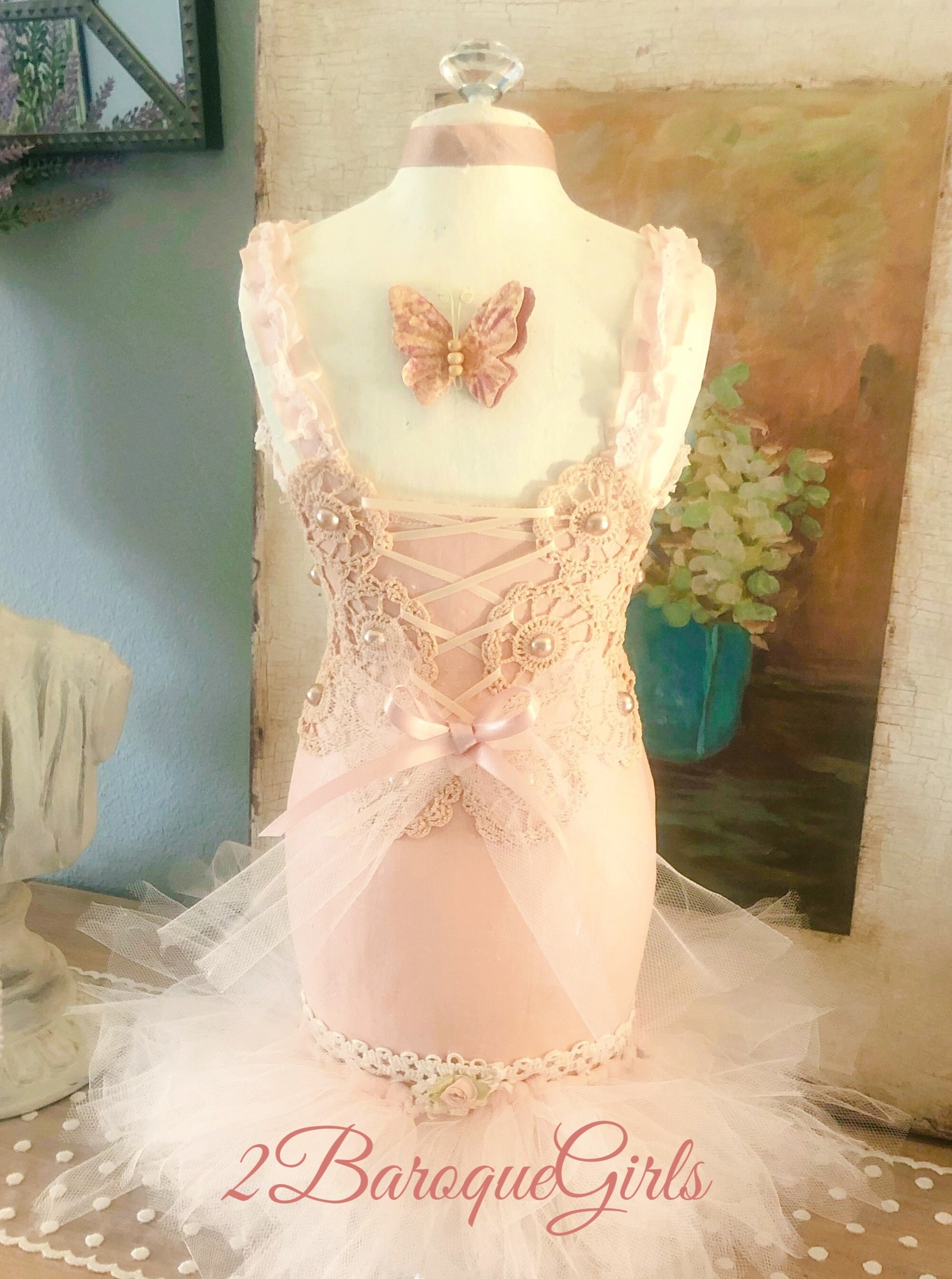 Blush Pink Decorated Dress Form Mannequin, Tabletop Dress Form, Half